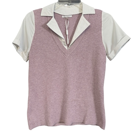 💜 Vita Milano Knit Collared Preppy Top | S - Picture 1 of 6